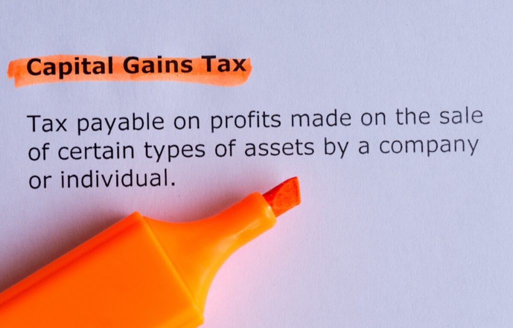 Image showing the words 'Capital Gains Tax' highlighted with an orange highlighter pen.